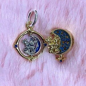 2 Sterling Silver Disney Mickey Minnie Mouse Moon Bead Collection Charm Set